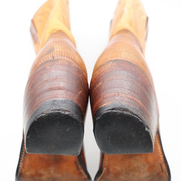 Frye Western Lizard Brown Leather Boots Men's 9.5 EE Pull On Cowboy Made in USA - Picture 9 of 15